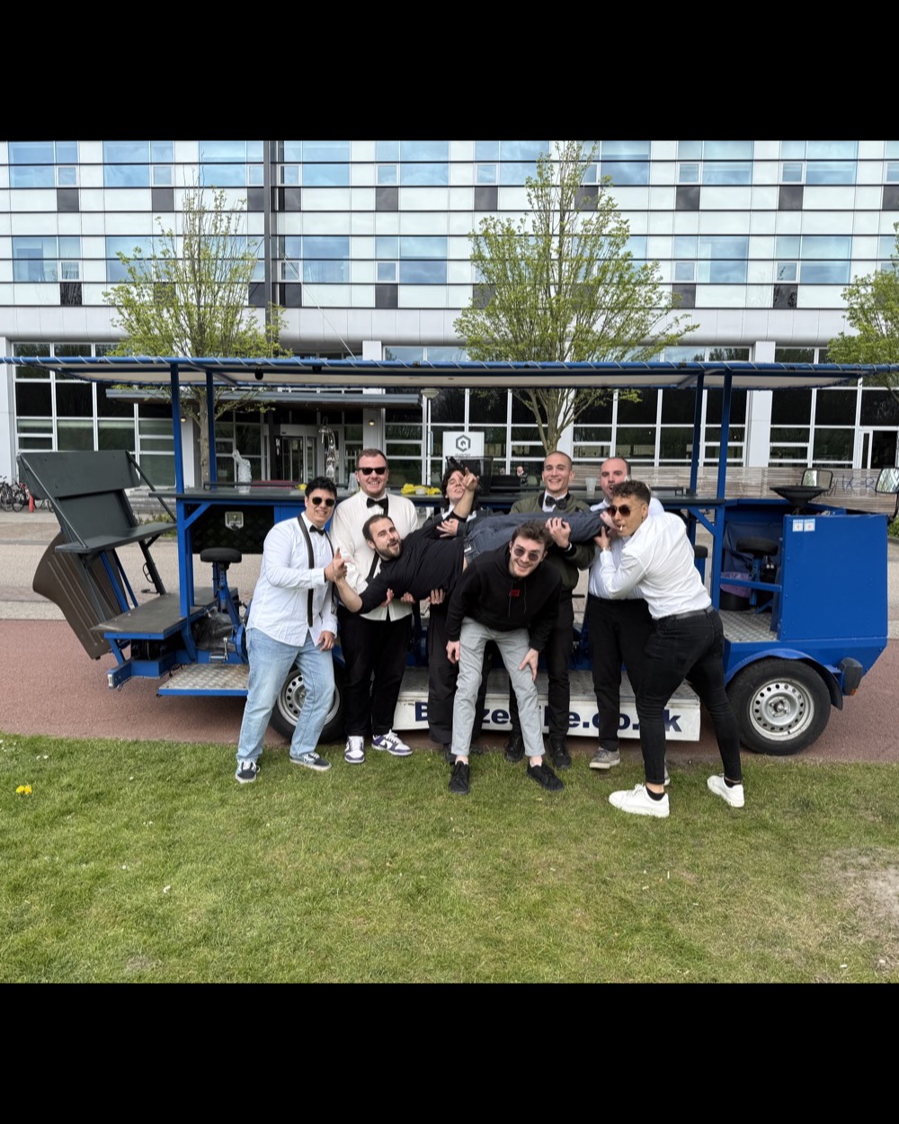 Corporate group with a DamTours beer bike in Utrecht